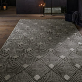 Modern Geometric Easy to Clean Grey Rug for Dining Room & Living Room-160cm X 230cm