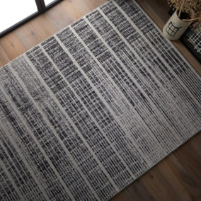 Modern Geometric Easy to Clean Grey Striped Rug for Bedroom Living Room & Dining Room-120cm X 170cm