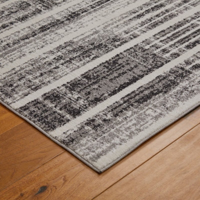 Modern Geometric Easy to Clean Grey Striped Rug for Bedroom Living Room & Dining Room-80cm X 150cm