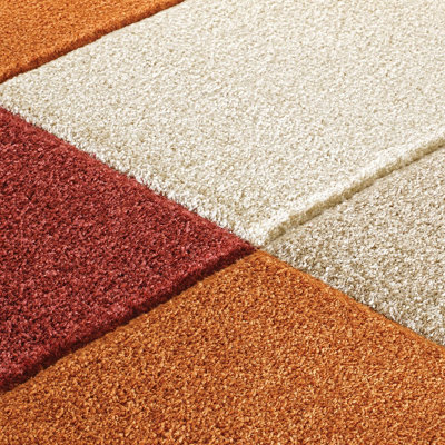 Modern Geometric Easy to Clean Orange Dining Room Rug-80cm X 150cm