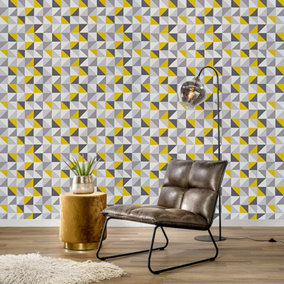 Modern Geometric Mosaic Squares PVC Wallpaper Roll 950cm