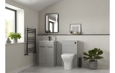 Modern Gloss Light Grey Bathroom Furniture Suite with Black Fittings