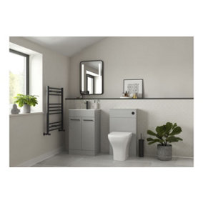 Modern Gloss Light Grey Bathroom Furniture Suite with Black Fittings