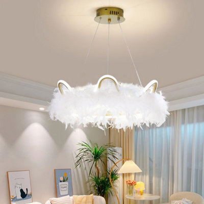 Modern Gold Chic Feather Chandelier Curly LED Ceiling Pendant Light Fixture in White Light