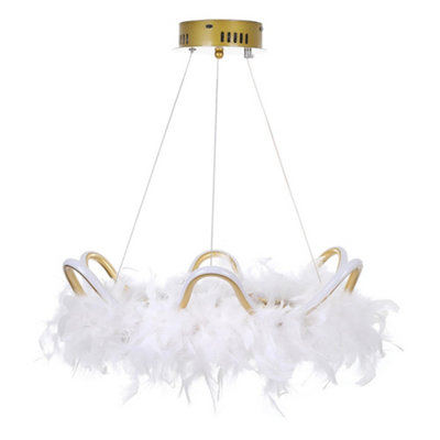 Modern Gold Chic Feather Chandelier Curly LED Ceiling Pendant Light Fixture in White Light