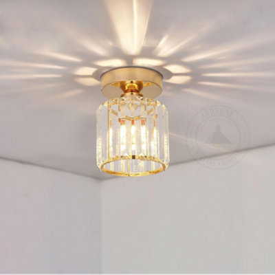 Modern Gold Finish Mini Semi-Flush Mount Ceiling Light with Crystal Glass.