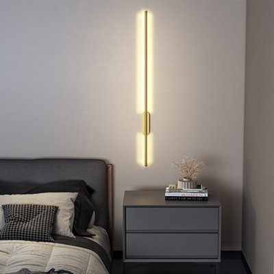 Modern Gold Linear Long Tube Aluminum LED Indoor Wall Light Wall Sconce 100cm Warm Light