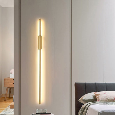Modern Gold Linear Long Tube Aluminum LED Indoor Wall Light Wall Sconce 100cm Warm Light
