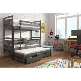 Modern Graphite Bunk Bed with Trundle & Underbed Storage - Durable Design (H1640mm x W1980mm x D980mm)