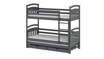 Modern Graphite Bunk Bed with Trundle & Underbed Storage - Durable Design (H1640mm x W1980mm x D980mm)