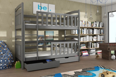 Modern Graphite Seb Wooden Bunk Bed for Children (H)1710mm (W)1980mm (D)980mm with Smart Storage