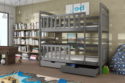 Modern Graphite Seb Wooden Bunk Bed for Children (H)1710mm (W)1980mm (D)980mm with Smart Storage
