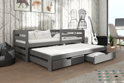 Modern Graphite Senso Double Bed for Kids with Trundle and Bonnell Mattressess H780mm W1980mm D970mm, Efficient Storage Solution