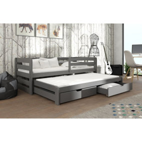 Modern Graphite Senso Double Bed for Kids with Trundle and Bonnell Mattressess H780mm W1980mm D970mm, Efficient Storage Solution