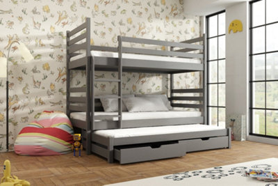 Modern Graphite Tomi Bunk Bed with Trundle and Storage for Kids (H)1610mm (W)1980mm (D)980mm, Compact Design