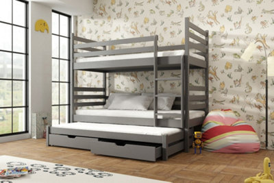 Modern Graphite Tomi Bunk Bed with Trundle and Storage for Kids (H)1610mm (W)1980mm (D)980mm, Compact Design