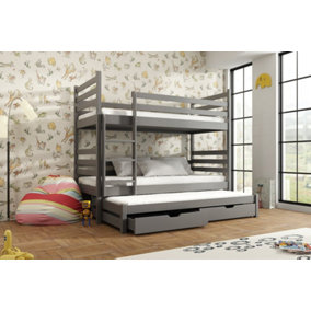 Modern Graphite Tomi Bunk Bed with Trundle and Storage for Kids with Bonnell Mattresses H 1610mm W 1980mm D 980mm, Compact Design