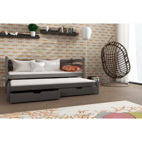 Modern Graphite Toska Double Bed with Trundle and Foam Bonnell Mattresses  (H)710mm (W)1980mm (D)970mm, Compact & Stylish