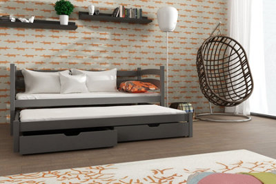 Modern Graphite Toska Double Bed with Trundle and Foam Mattresses (H)710mm (W)1980mm (D)970mm, Compact & Stylish