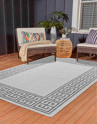 Modern Greek Key Design Outdoor-Indoor Rugs Dark Grey 160x230 cm