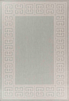 Modern Greek Key Design Outdoor-Indoor Rugs Silver 50x80 cm