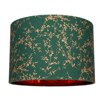 Modern Green Cotton Fabric 12 Lamp Shade with Copper Foil Floral Decoration