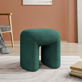 Modern Green Faux Wool Upholstered Footstool