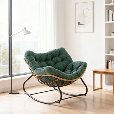 Modern Green Fleece Fabric Rocking Chair with Cushion