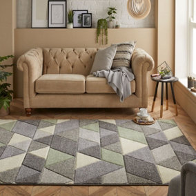 Modern Green Geometric Easy to Clean Rug for Dining Room-120cm X 170cm