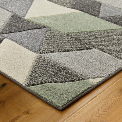 Modern Green Geometric Easy to Clean Rug for Dining Room-200cm X 285cm