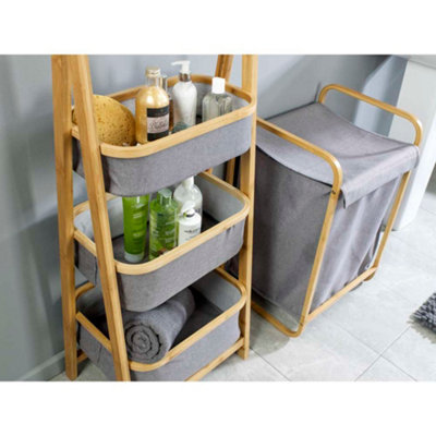 Modern Grey 3-Tier Folding Basket Storage Organiser