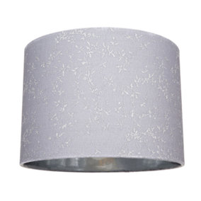 Modern Grey Cotton Fabric 10 Lamp Shade with Silver Foil Floral Decoration