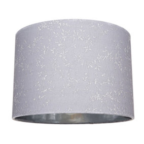 Modern Grey Cotton Fabric 12 Lamp Shade with Silver Foil Floral Decoration