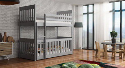 Modern Grey Cris Bunk Bed with Cot & Foam Mattresses - Stylish & Safe (H1710mm W1980mm D980mm)