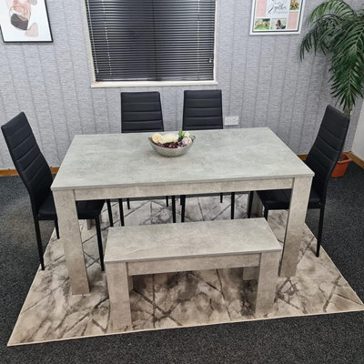 Modern Grey Dining Table Set with 4 Black Chairs And 1 Bench Dining ...