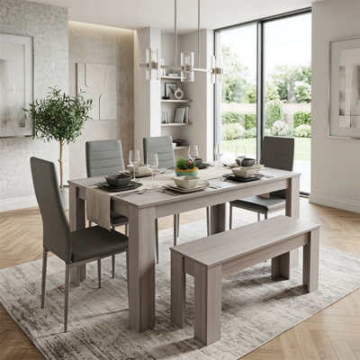 Modern Grey Dining Table Set With 4 Grey Chairs And 1 Bench Dining Room ...
