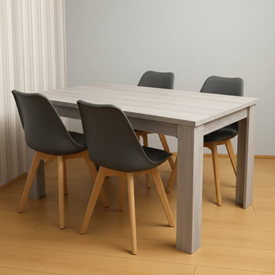 Modern Grey Dining Table Set With 4 Grey Plastic Chairs Dining Room ...