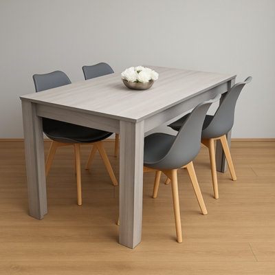 Modern Grey Dining Table Set With 4 Grey Plastic Chairs Dining Room ...