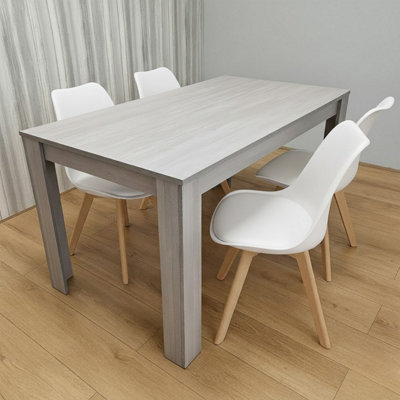 Modern Grey Dining Table Set With 4 White Plastic Chairs Dining Room ...