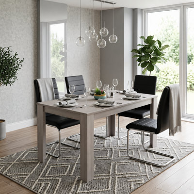 Modern Grey Dining Table With 4 Black Faux Leather Chairs Dining ...