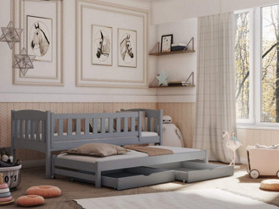Modern Grey Double Bed with Trundle & Storage - Chic Children's Bed (H750mm W1980mm D970mm