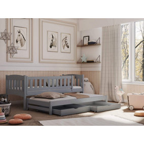 Modern Grey Double Bed with Trundle & Storage - Chic Children's Bed (H750mm W1980mm D970mm