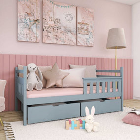 Modern Grey Emma Single Bed with Underbed Storage and Bonnell Mattress  (H)85cm (W)198cm (D)97cm - Perfect for Kids