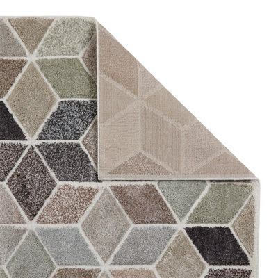Modern Grey Geometric Easy to Clean Rug for Dining Room-80cm X 150cm