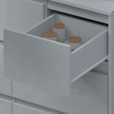 Modern Grey High Gloss Chest of Drawers, 7 Drawer Handleless Cabinet