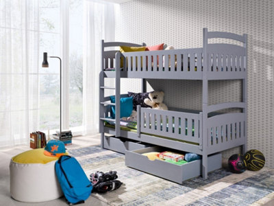 Modern Grey Ignas Bunk Bed with Ladder, Storage Drawers and Foam ...