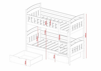 Modern Grey Ignas Bunk Bed with Ladder, Storage Drawers and Foam ...