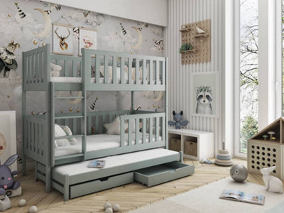 Modern Grey Lea Bunk Bed with Trundle - Space-Saving Kids Storage ...