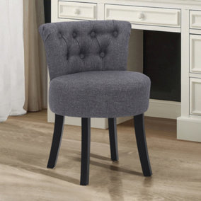 Modern Grey Linen Dressing Table Stool with Rubberwood Legs