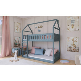 Modern Grey Pola Bunk Bed - Convertible & Secure (H1930mm W1980mm D980mm)